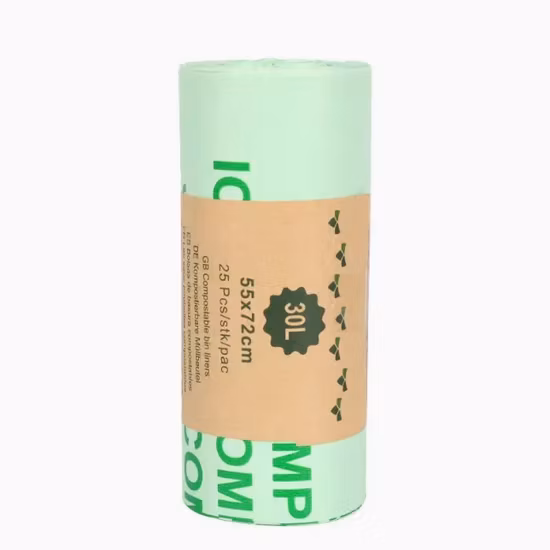 100% биоразлагаемый кукурузный крахмал, сверхпрочный мешок для кухонного мусора в рулоне.